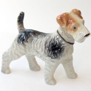 Vintage Wire Fox Terrier Dog Figurine- 4" Long Bone China Porcelain Collectible